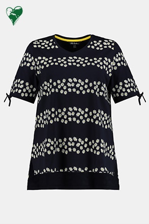 Shirt van biologisch katoen met bloemen en strepen