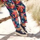 The model wears a blue dress

