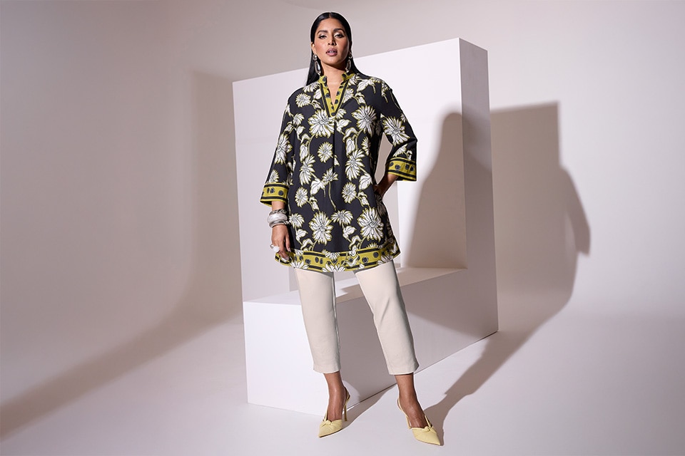 The model wears a jacket