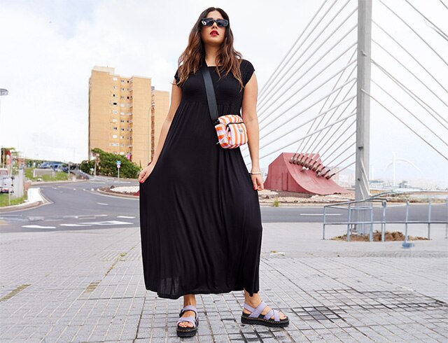Model wears a maxidress