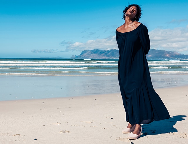 Model wears a maxidress