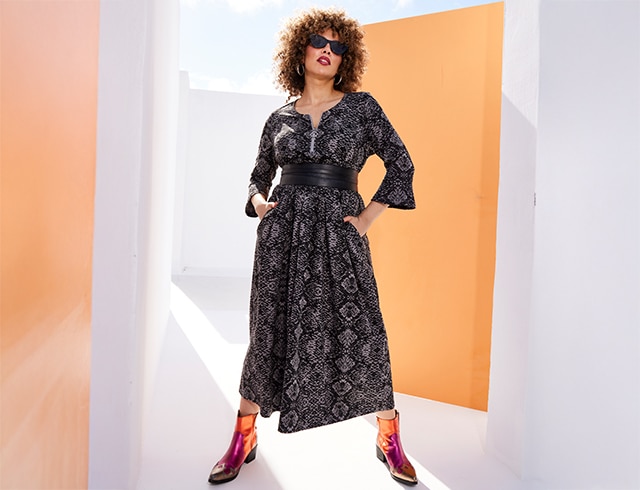 Model wears a maxidress