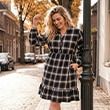 The model is wearing a dress.