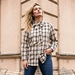 The model is wearing a blouse.