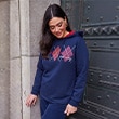 The model is wearing a sweatshirt.
