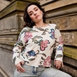 The model is wearing a sweatshirt.