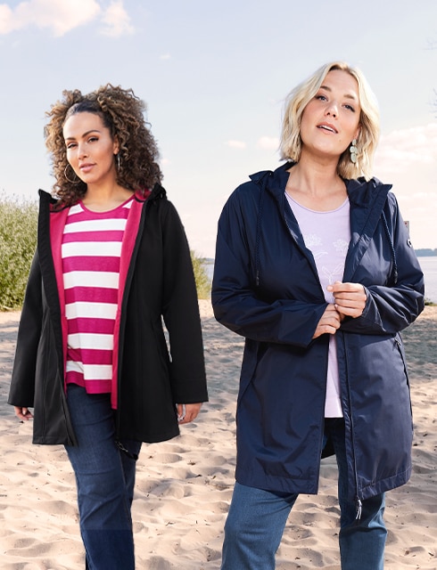 The model poses in different quilted jackets and quilted waistcoats.
