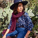 the model wears a shirt with pattern