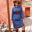 the model wears a dress