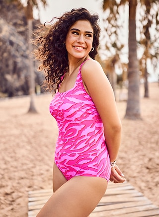 The model poses in a sporty collection 