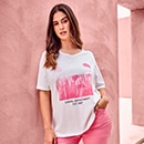 the model wears a colorful shirt