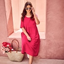 the model wears a dress