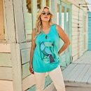 the model wears a top