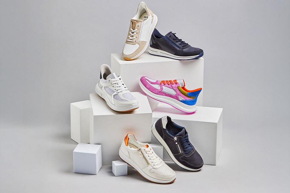 various sneakers in different colors 