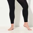 Close-up of dark leggings with pattern