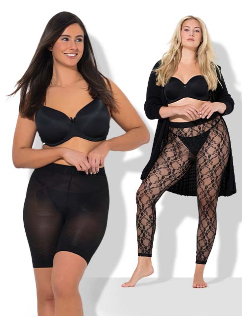 Various models pose in colourful tights and leggings