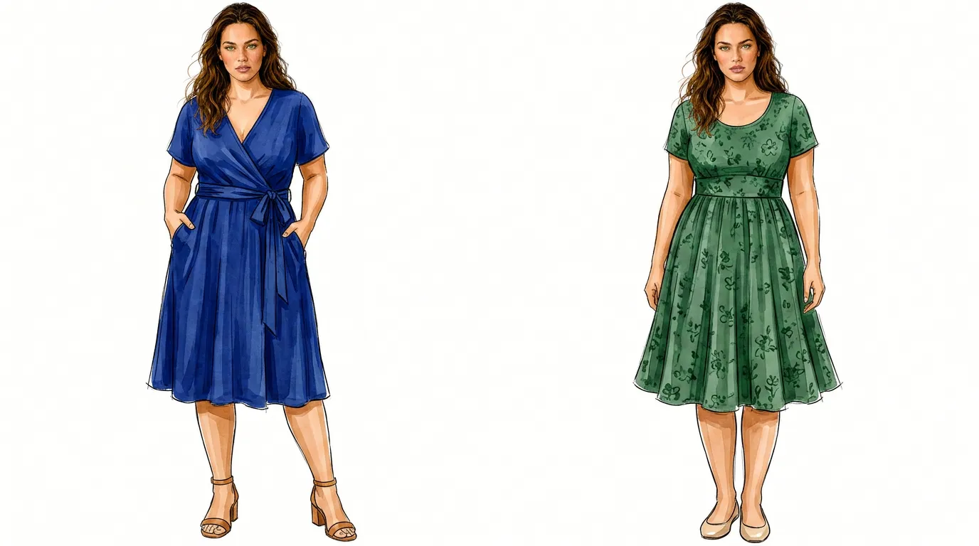 Wickelkleid und A-Linien-Schnitt: Taille definiert, Bauch locker umspielt