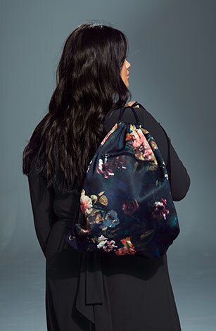 Black Floral Drawstring Bag Black Floral Drawstring Bag